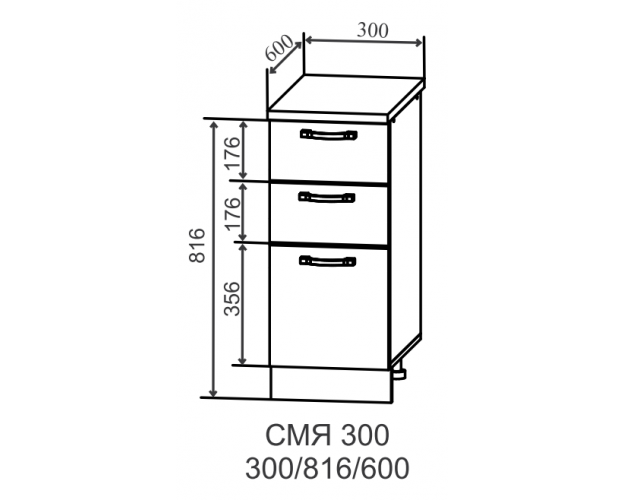Гарда СМЯ 300 шкаф нижний метабокс с 3-мя ящиками (Индиго/корпус Серый)