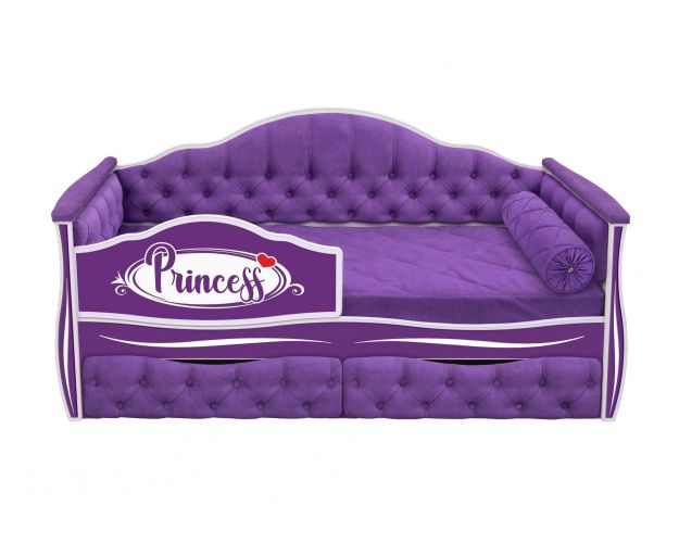 Кровать 160 серии Иллюзия 2 ящика 32 Фиолетовый (мягкие боковые накладки/подушка валик)