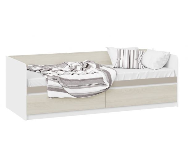 Кровать «Сканди» с 2 ящиками Дуб Гарден/Белый/Глиняный серый