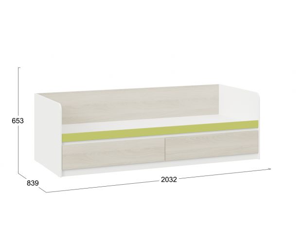 Кровать «Сканди» с 2 ящиками Дуб Гарден/Белый/Зеленый