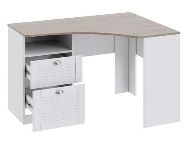 Угловой письменный стол с ящиками «Ривьера» Дуб Бонифацио/Белый